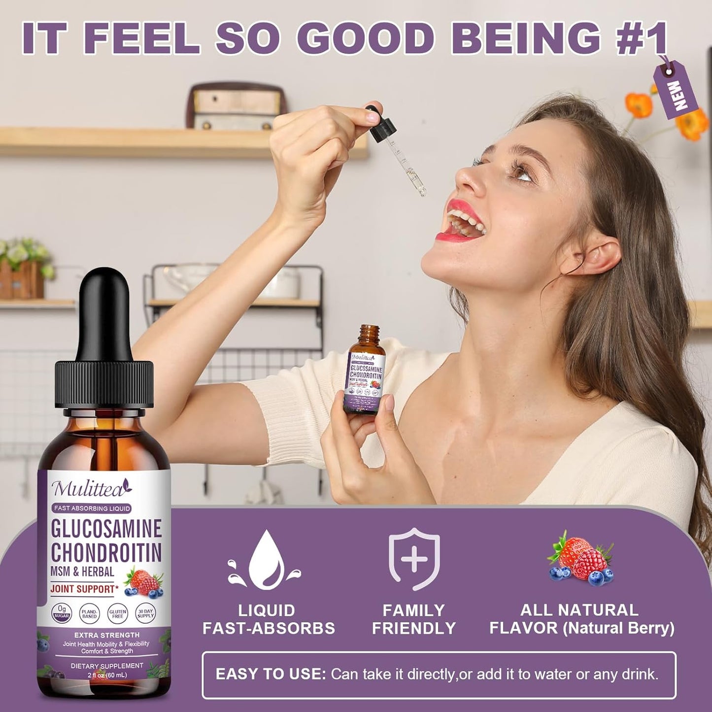 Extra Strength Joint Support Liquid Drops with Glucosamine, Chondroitin, MSM, Elderberry, Boswelia, Bromelain, Hyaluronic Acid - Antioxidant Immune Support - 2 Pack for Adults
