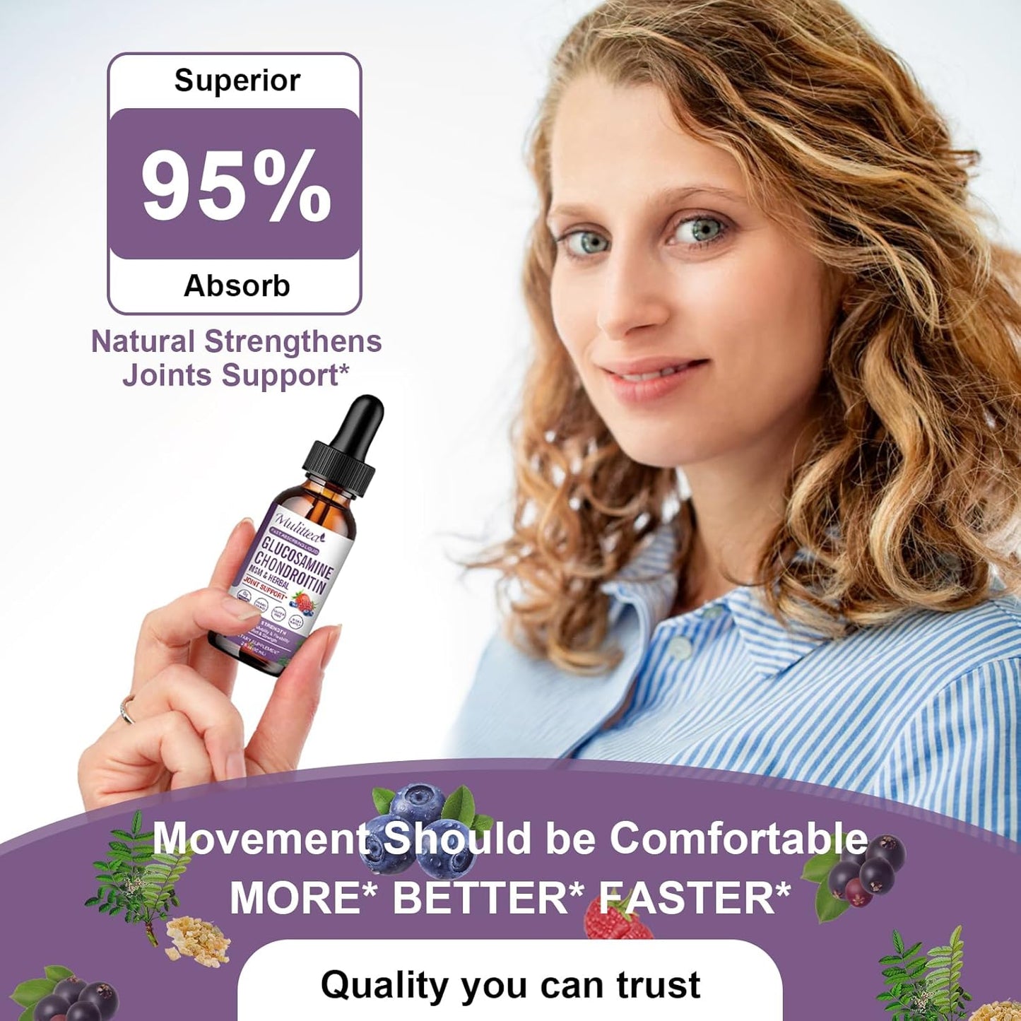 Extra Strength Joint Support Liquid Drops with Glucosamine, Chondroitin, MSM, Elderberry, Boswelia, Bromelain, Hyaluronic Acid - Antioxidant Immune Support - 2 Pack for Adults