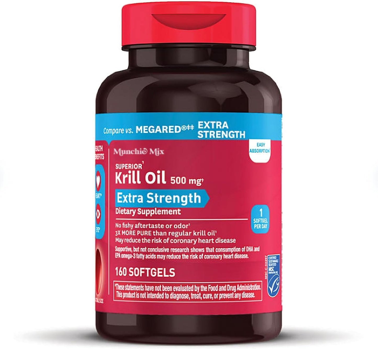 Extra-Strength Krill Oil Capsules, 500mg (160 ct.) - MUNCHIE MIX Brand