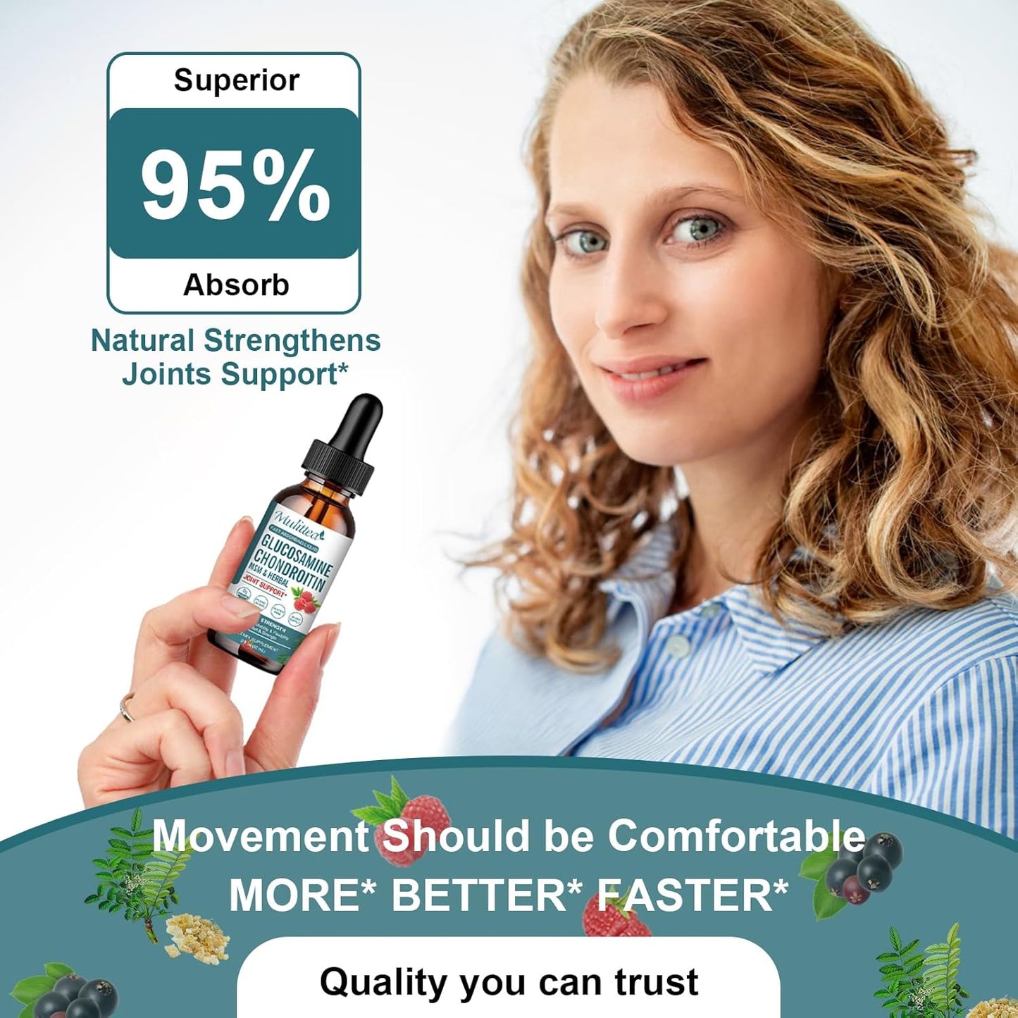 Extra Strength Liquid Joint Support Supplement with Glucosamine, Chondroitin, MSM, Elderberry, Boswelia, Bromelain, and Hyaluronic Acid - Antioxidant Immune Support for Adults, Men & Women - 2 Fl oz