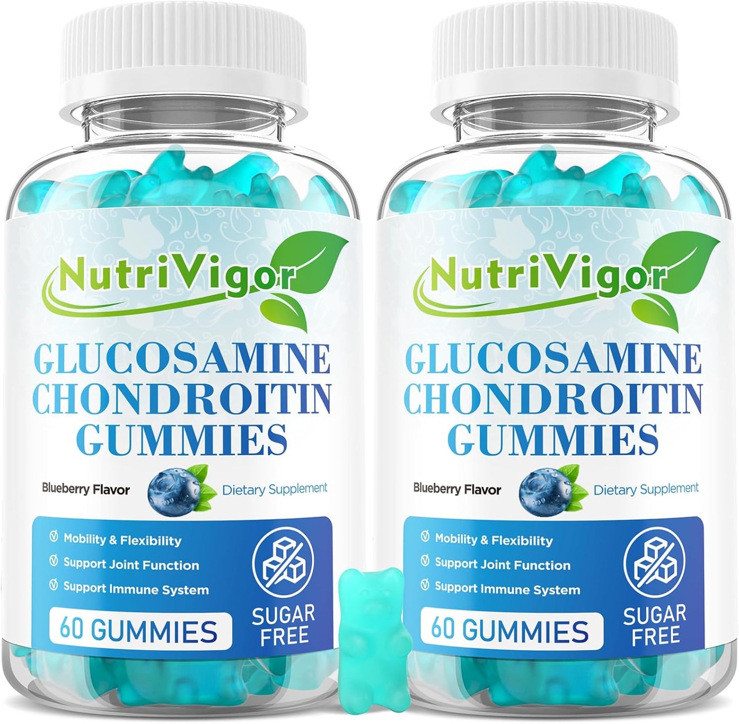 Extra Strength NutriVigor Glucosamine Chondroitin Gummies with MSM & Elderberry for Joint Support - 120 Count, Blueberry Flavor - Men & Women's Supplement