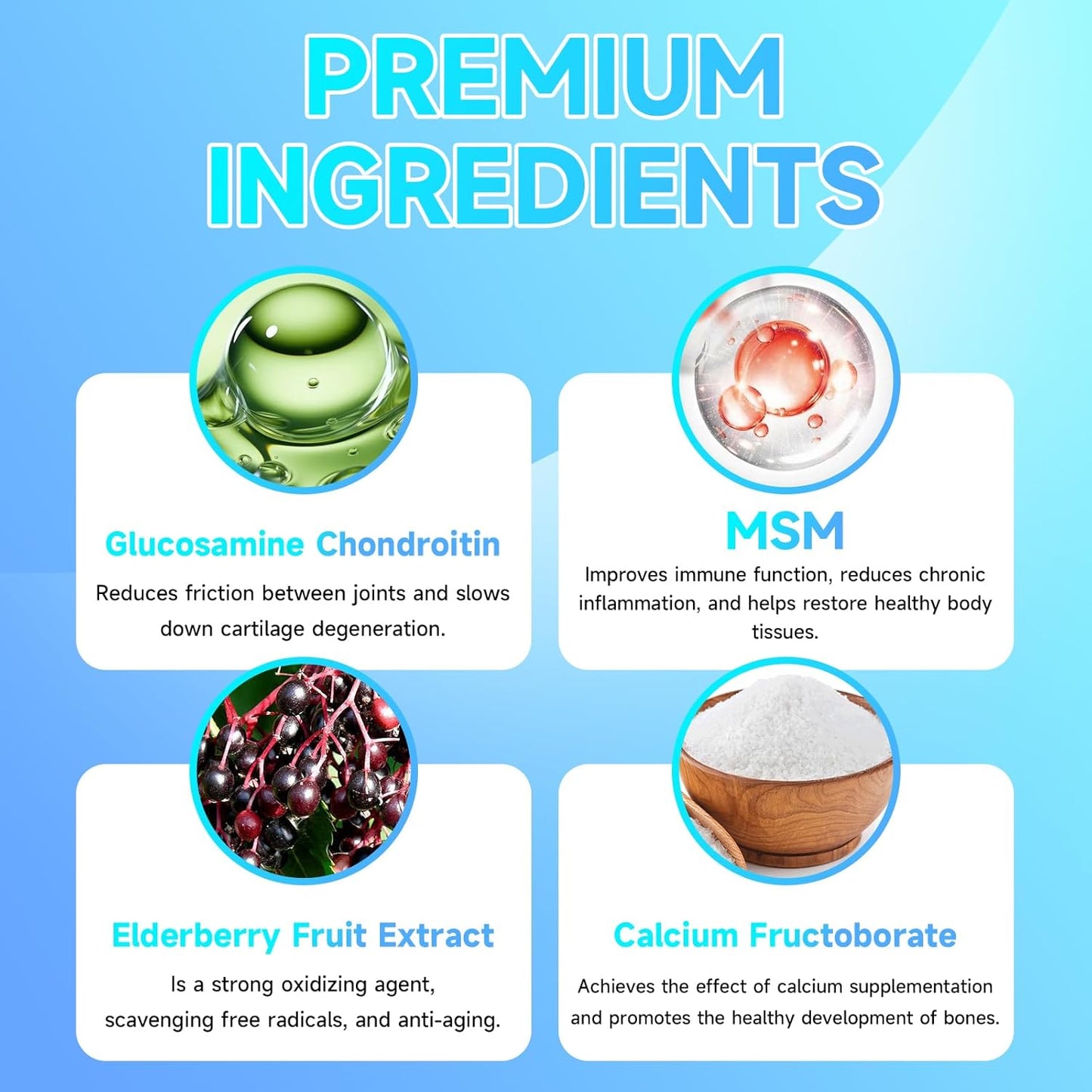 Extra Strength NutriVigor Glucosamine Chondroitin Gummies with MSM & Elderberry for Joint Support - 120 Count, Blueberry Flavor - Men & Women's Supplement