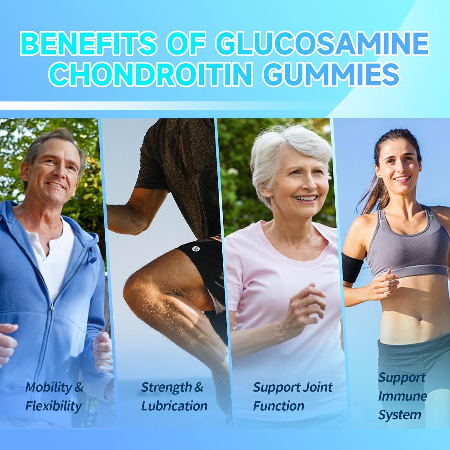 Extra Strength NutriVigor Glucosamine Chondroitin Gummies with MSM & Elderberry for Joint Support - 120 Count, Blueberry Flavor - Men & Women's Supplement