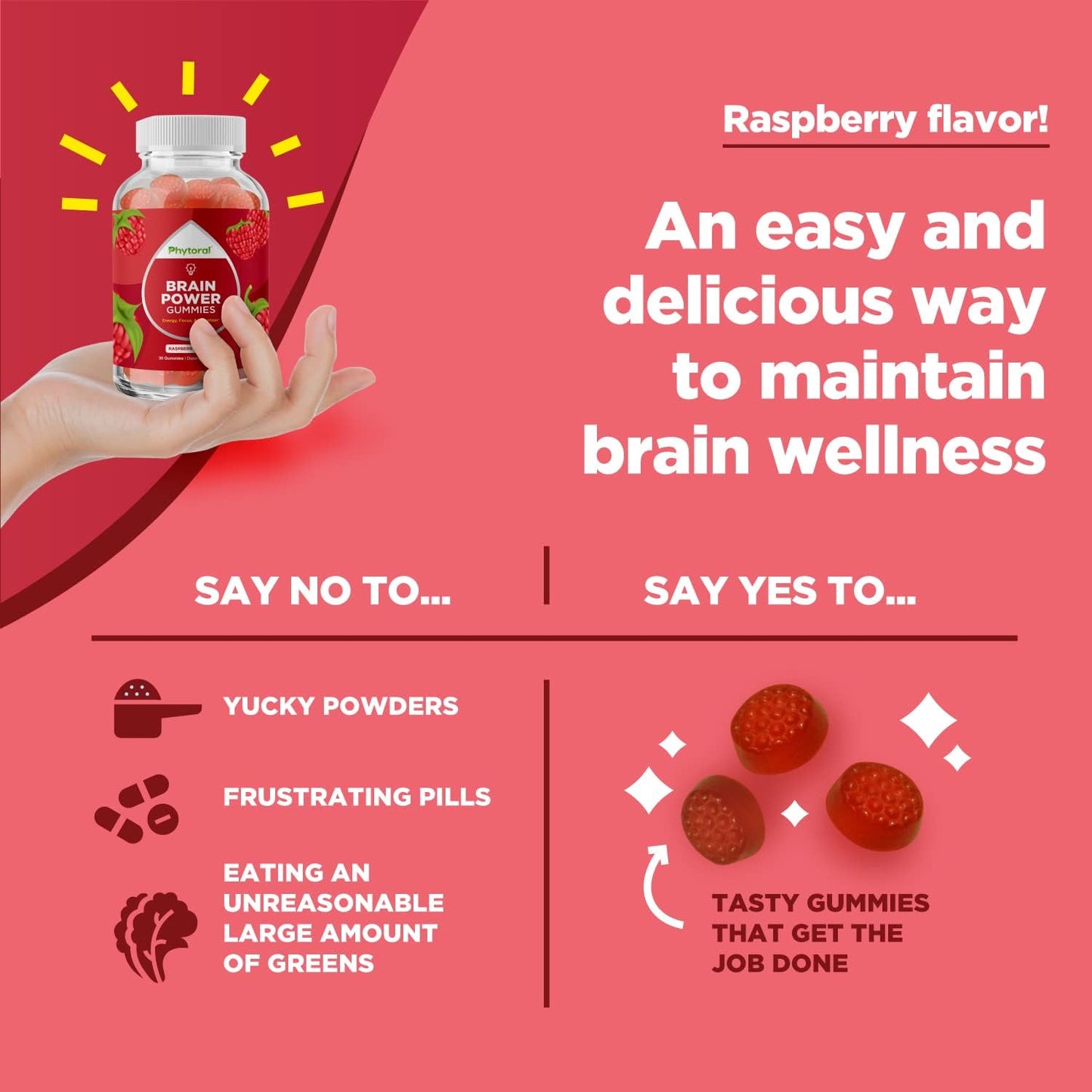 Extra Strength Phytoral Vegan Vitamin B12 Gummies - Daily Energy Support for Women and Men - 1000mcg B12 Per Serving - Raspberry Flavor - Gluten Free