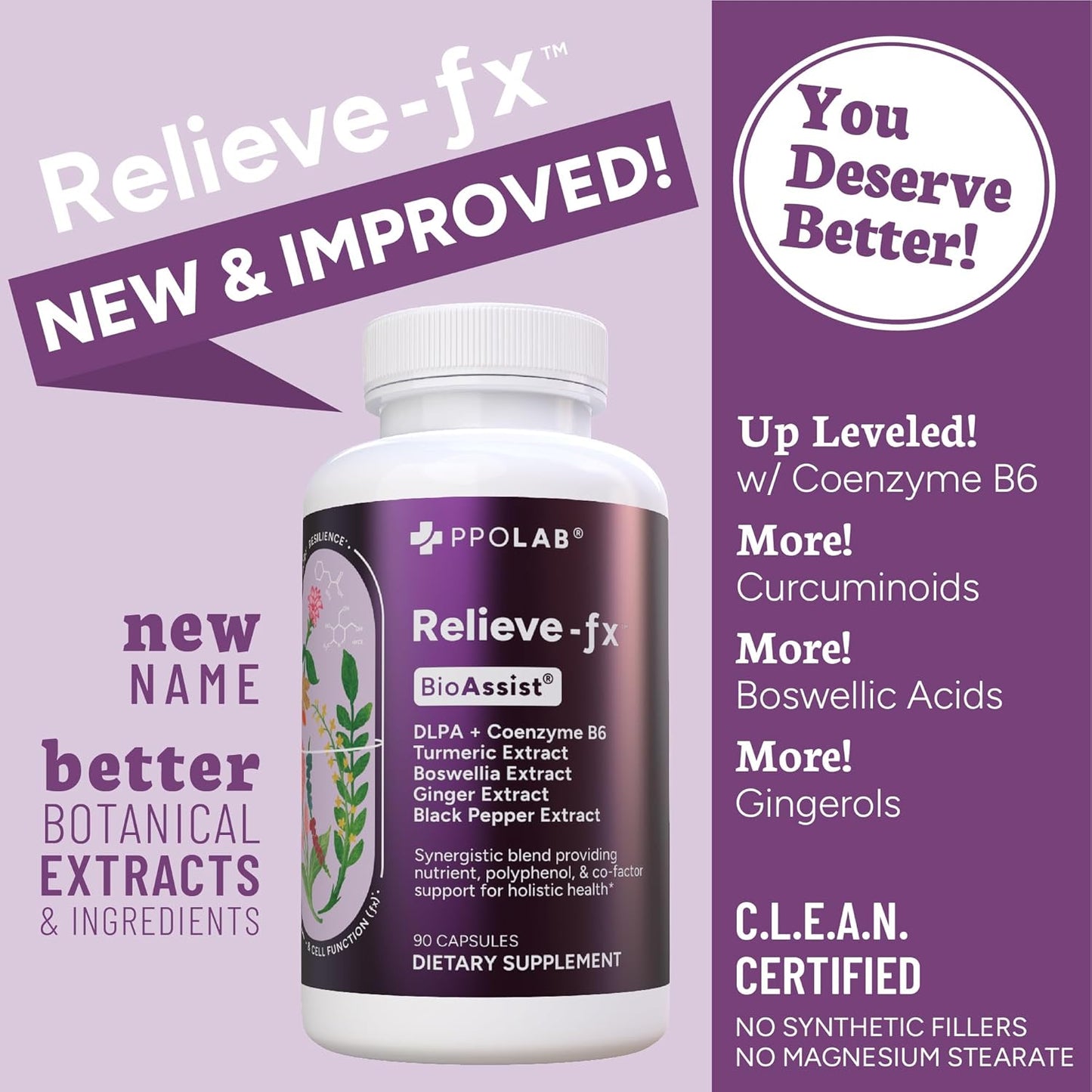 Extra Strength PPO Lab Relieve-fx™ Turmeric Curcumin Supplement for Inflammation, Joint Support, Mood Relief - 90 Vegan Capsules