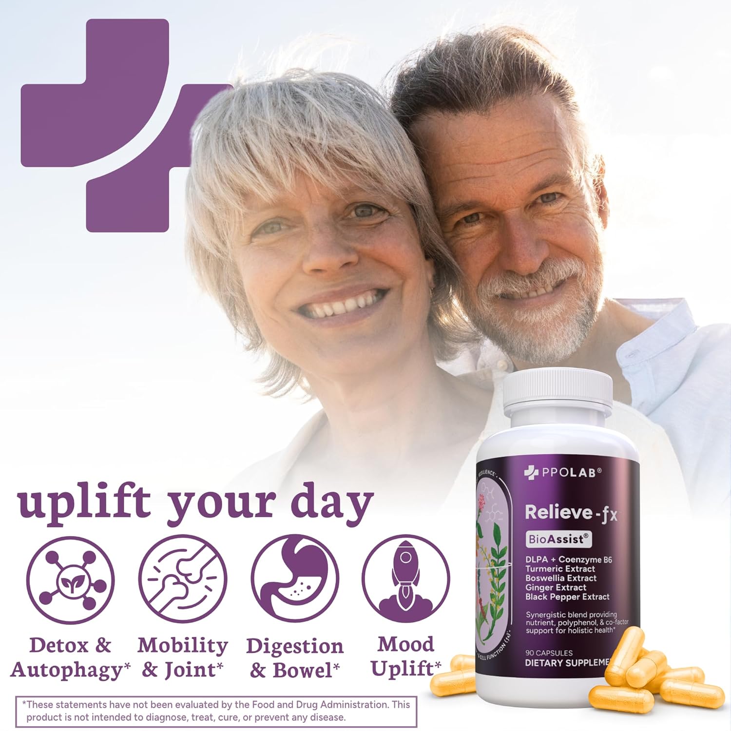 Extra Strength PPO Lab Relieve-fx™ Turmeric Curcumin Supplement for Inflammation, Joint Support, Mood Relief - 90 Vegan Capsules