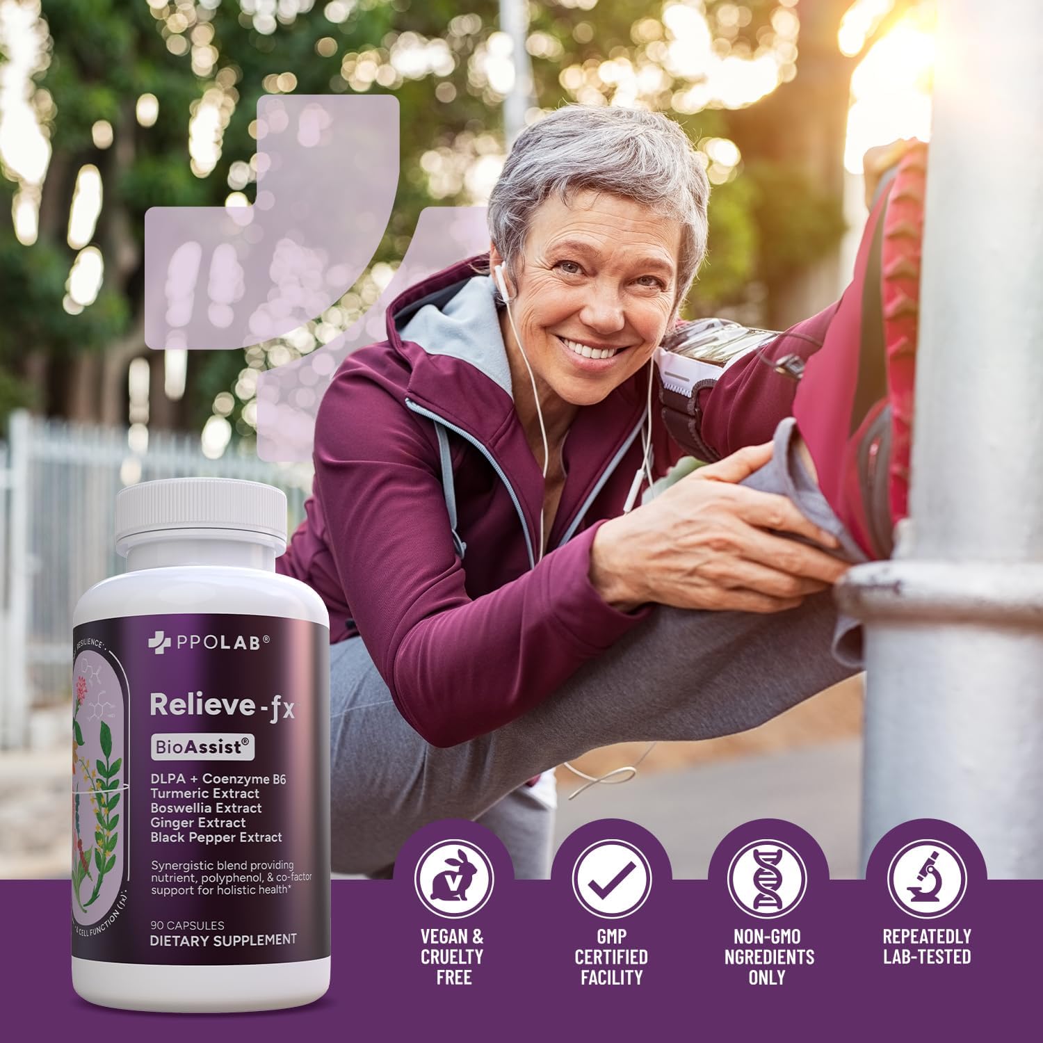 Extra Strength PPO Lab Relieve-fx™ Turmeric Curcumin Supplement for Inflammation, Joint Support, Mood Relief - 90 Vegan Capsules