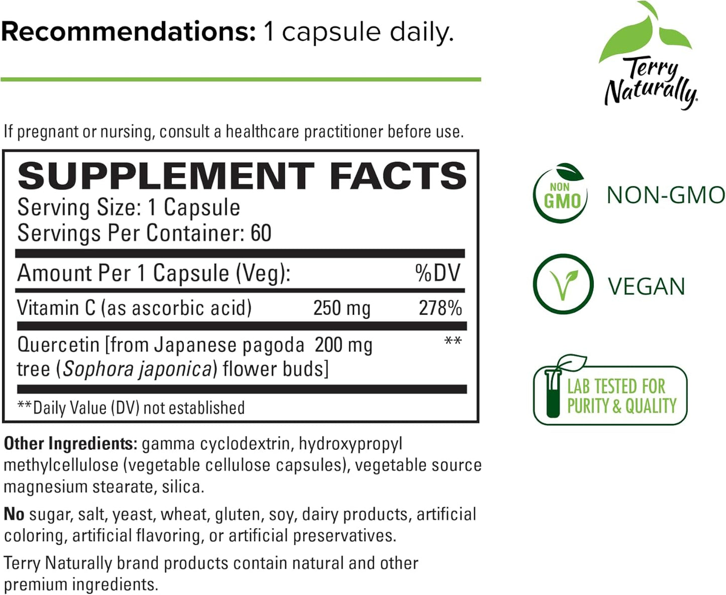 Extra Strength Quercetin with Vitamin C Capsules for Sinus, Lung & Respiratory Health - Non-GMO, Vegan - 60 Servings