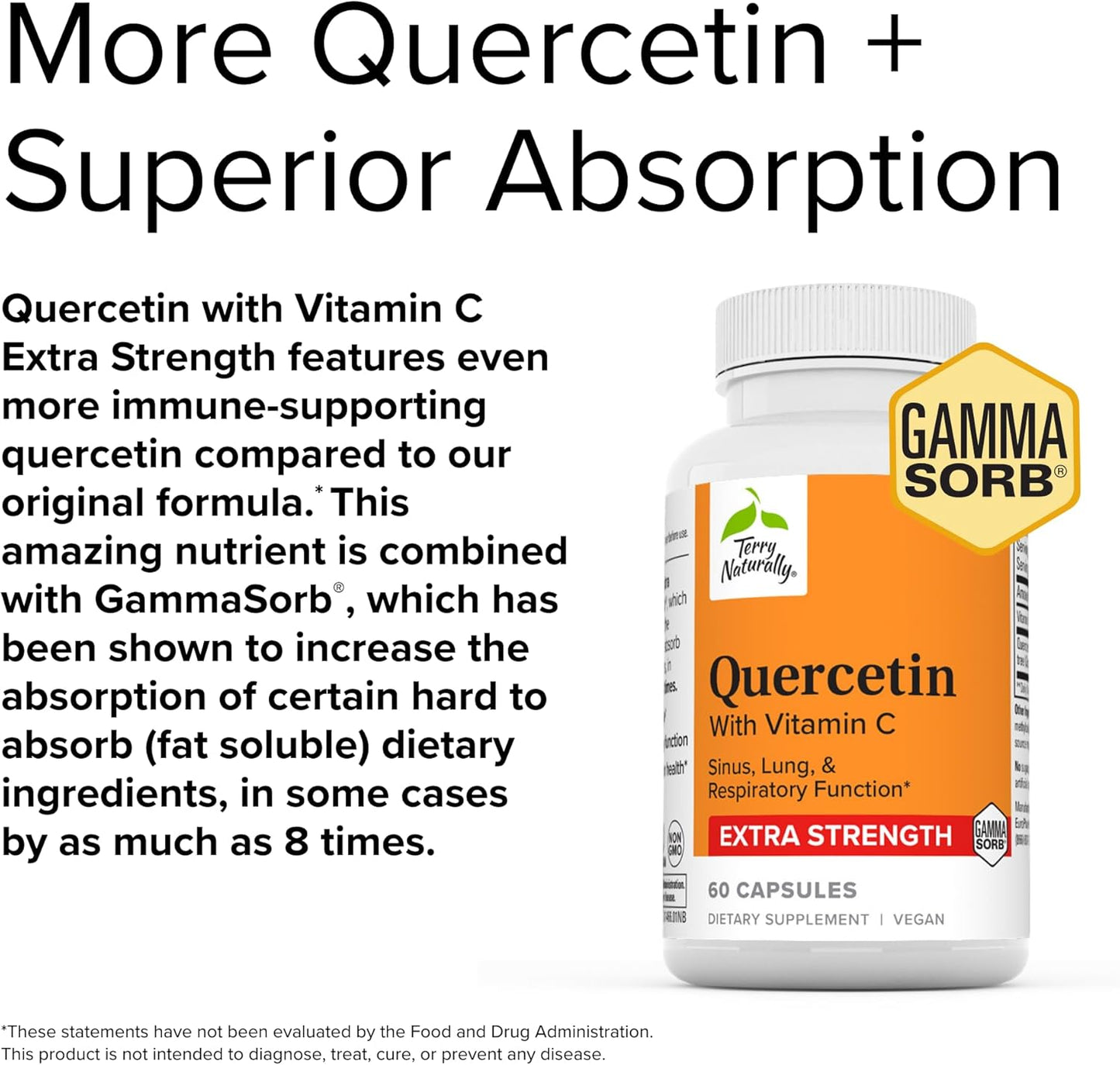 Extra Strength Quercetin with Vitamin C Capsules for Sinus, Lung & Respiratory Health - Non-GMO, Vegan - 60 Servings