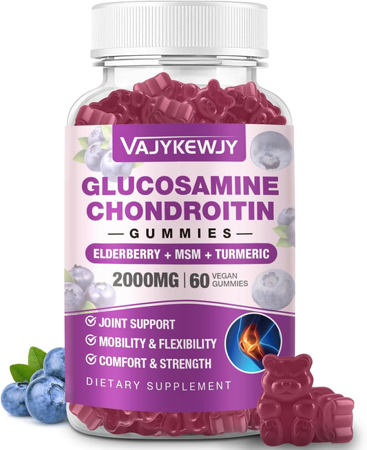 Extra Strength Sugar-Free Glucosamine Chondroitin Gummies - 2000mg with MSM, Turmeric, Joint & Immune Support - 60 Gummies