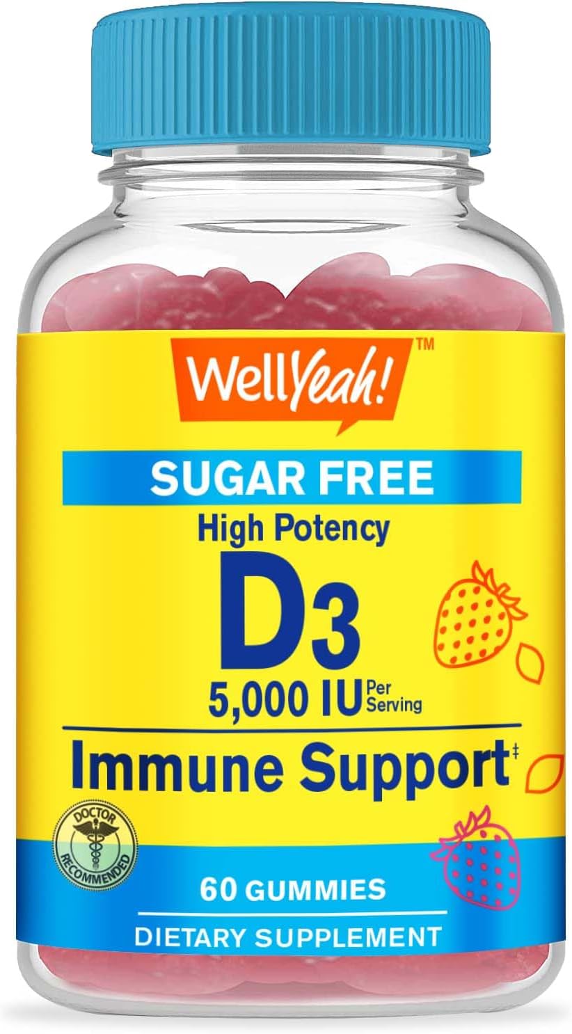 Extra Strength Sugar-Free Vitamin D3 Gummies 5,000 IU - Immune Support, Bone & Teeth Health - Non-GMO, Gluten-Free, Vegetarian - Natural Flavors - 60 Gummies - BoostGo Australia