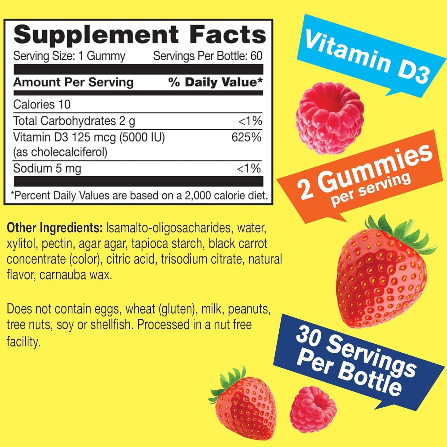 Extra Strength Sugar-Free Vitamin D3 Gummies 5,000 IU - Immune Support, Bone & Teeth Health - Non-GMO, Gluten-Free, Vegetarian - Natural Flavors - 60 Gummies - BoostGo Australia
