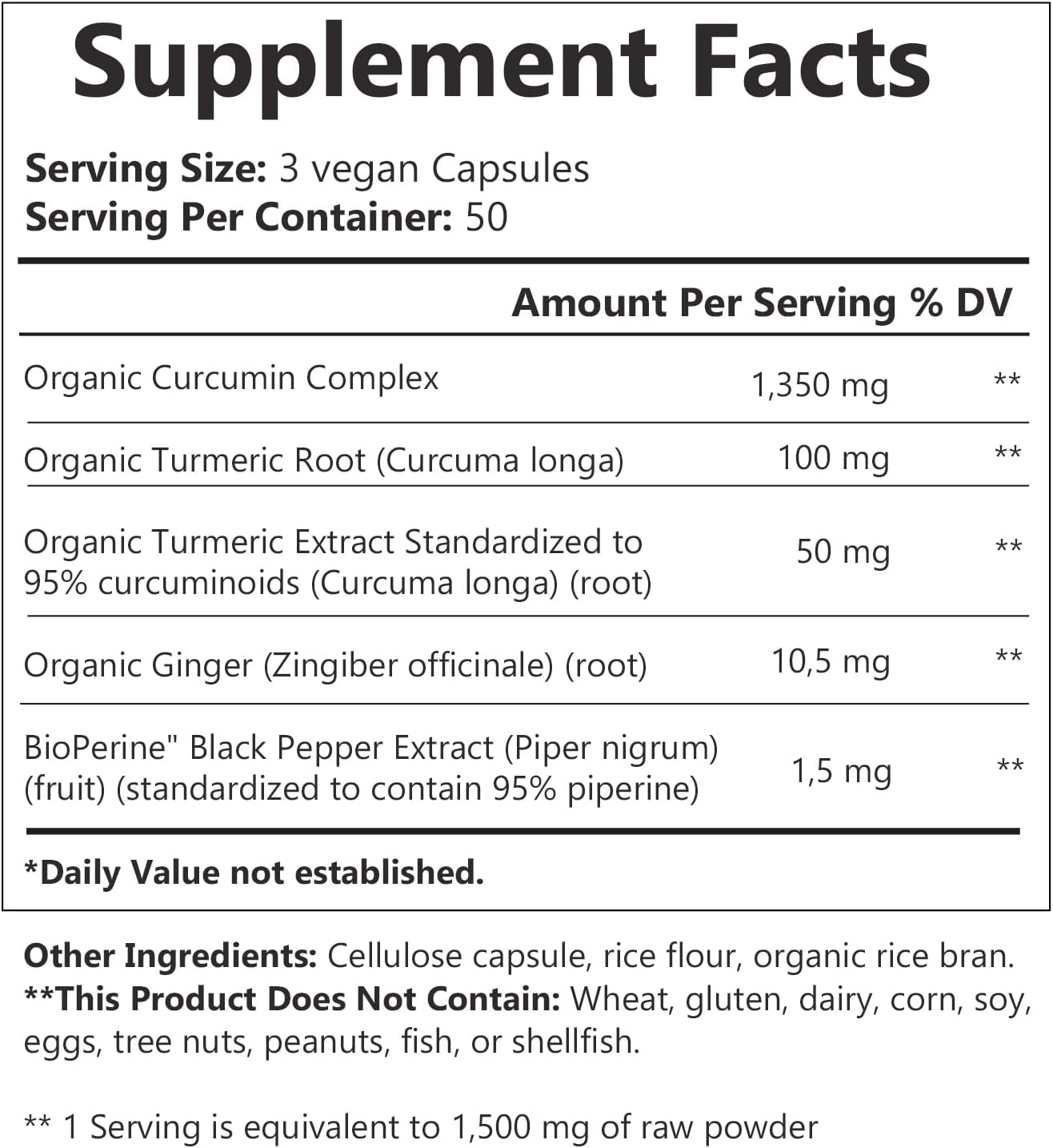 Extra Strength Turmeric Curcumin 1500 MG Capsules for Energy & Immune Support