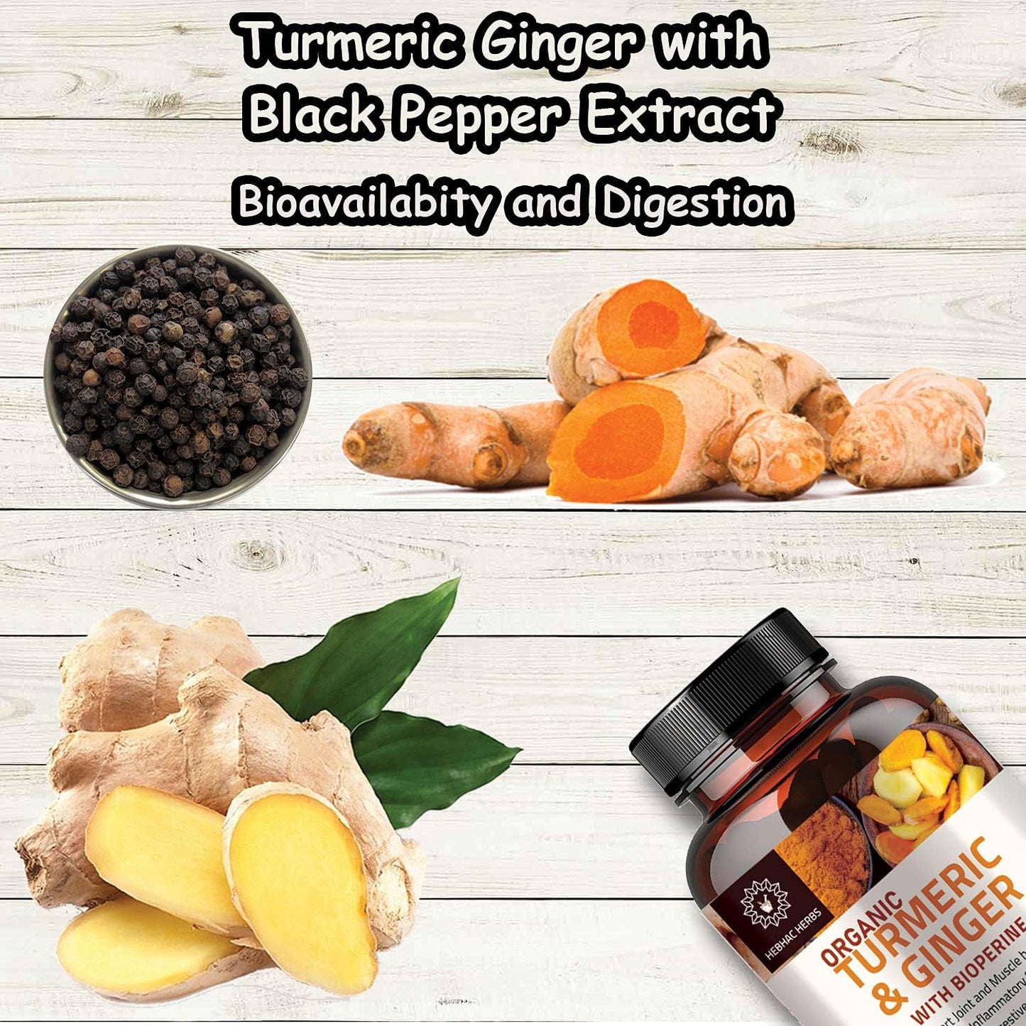 Extra Strength Turmeric Ginger with Black Pepper Capsules - 1000 mg, 95% Curcuminoids, Joint Support, Non-GMO - 120 Capsules