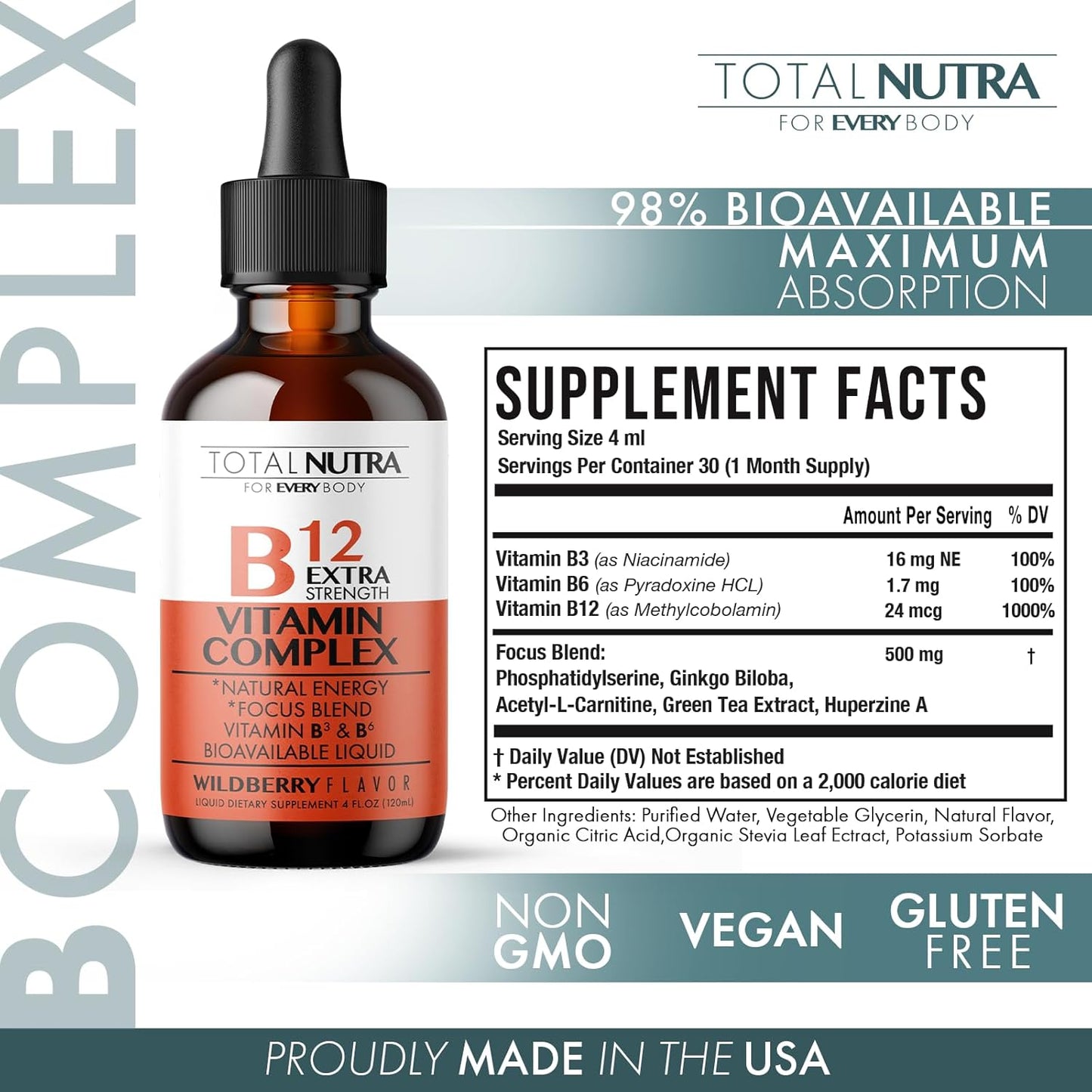 Extra Strength Vegan B Vitamin Drops with Green Tea & Ginkgo Biloba for Instant Energy & Metabolism Support - Non GMO - Alternative to B Complex Capsules - 2pk