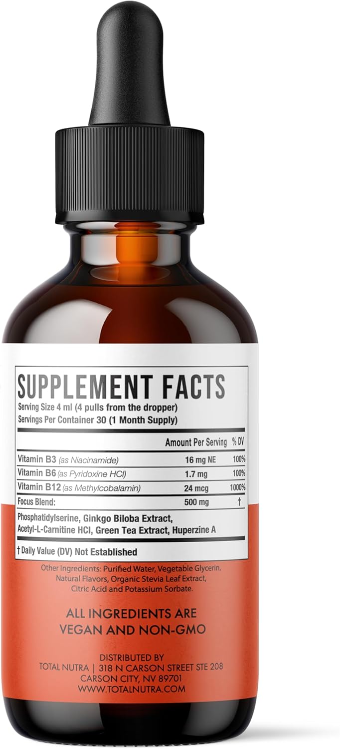 Extra Strength Vegan B Vitamin Drops with Green Tea & Ginkgo Biloba for Instant Energy & Metabolism Support - Non GMO - Alternative to B Complex Capsules - 2pk