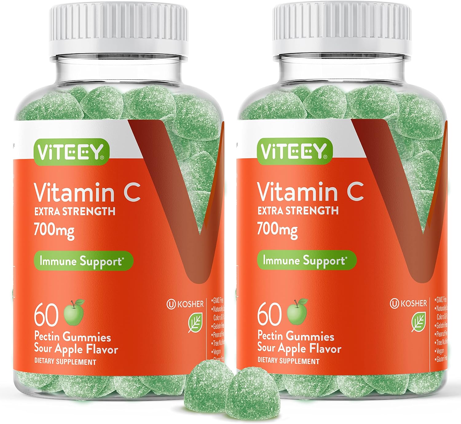 Extra Strength Vegan Vitamin C Gummies for Adults & Teens - Immune Support Booster - 700mg - Sour Apple Flavored - 120 Count