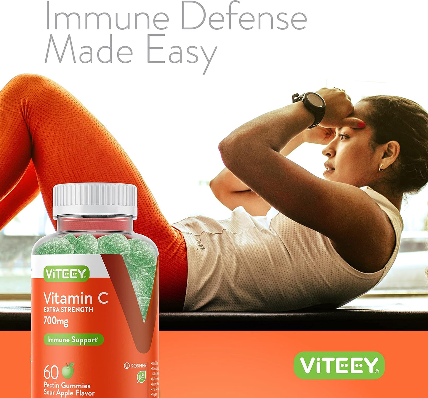 Extra Strength Vegan Vitamin C Gummies for Adults & Teens - Immune Support Booster - 700mg - Sour Apple Flavored - 120 Count