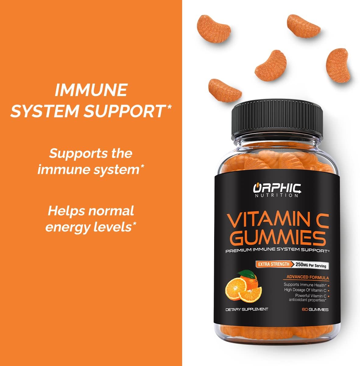 Extra Strength Vitamin C Gummies for Immune System Support - 250mg Antioxidant Supplement for Adults & Kids - 60 Gummies