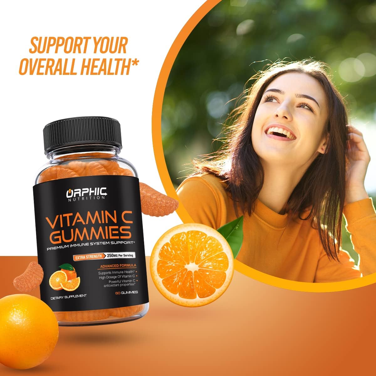 Extra Strength Vitamin C Gummies for Immune System Support - 250mg Antioxidant Supplement for Adults & Kids - 60 Gummies