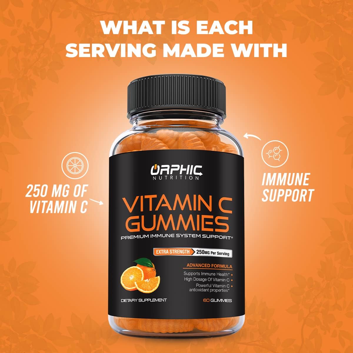 Extra Strength Vitamin C Gummies for Immune System Support - 250mg Antioxidant Supplement for Adults & Kids - 60 Gummies