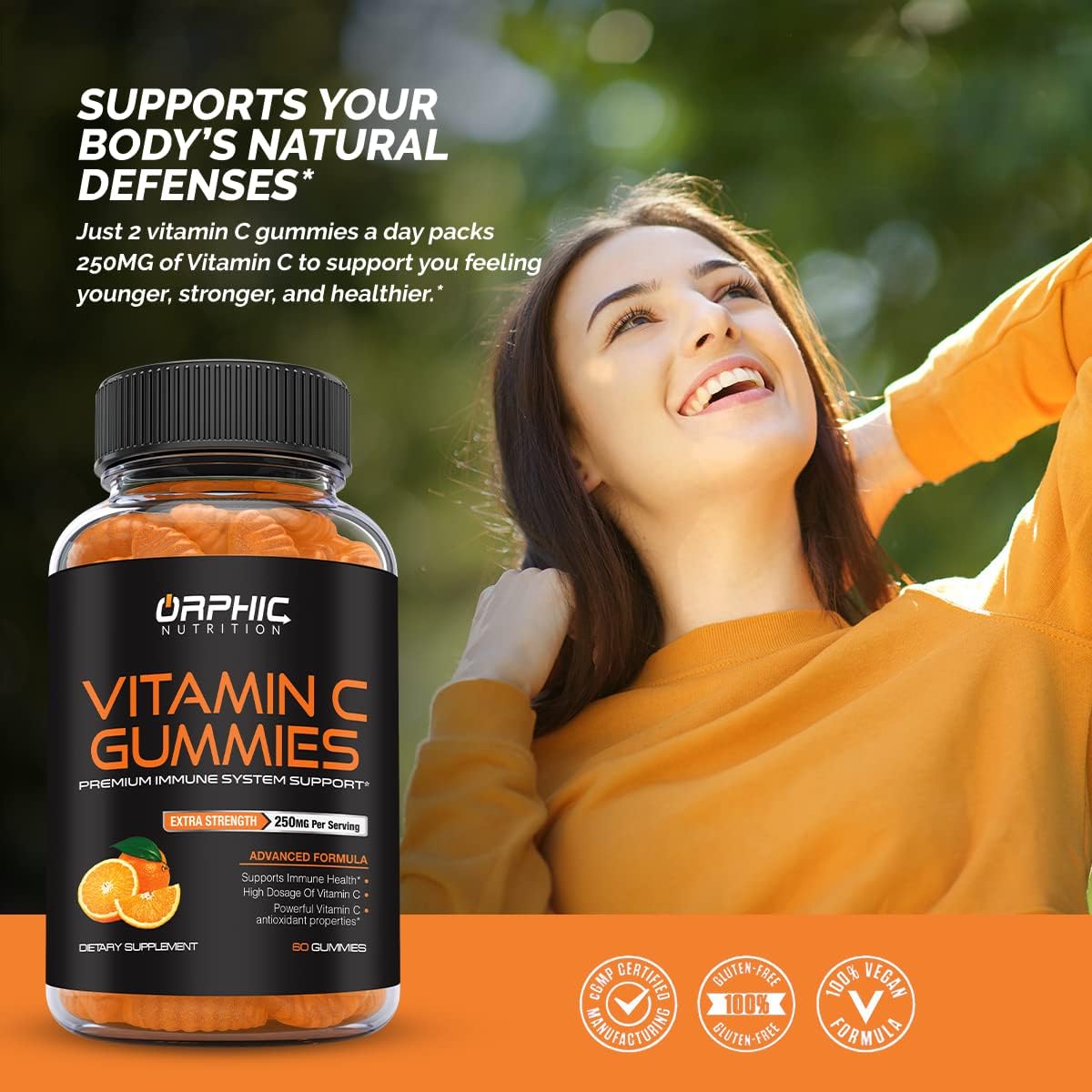 Extra Strength Vitamin C Gummies for Immune System Support - 250mg Antioxidant Supplement for Adults & Kids - 60 Gummies