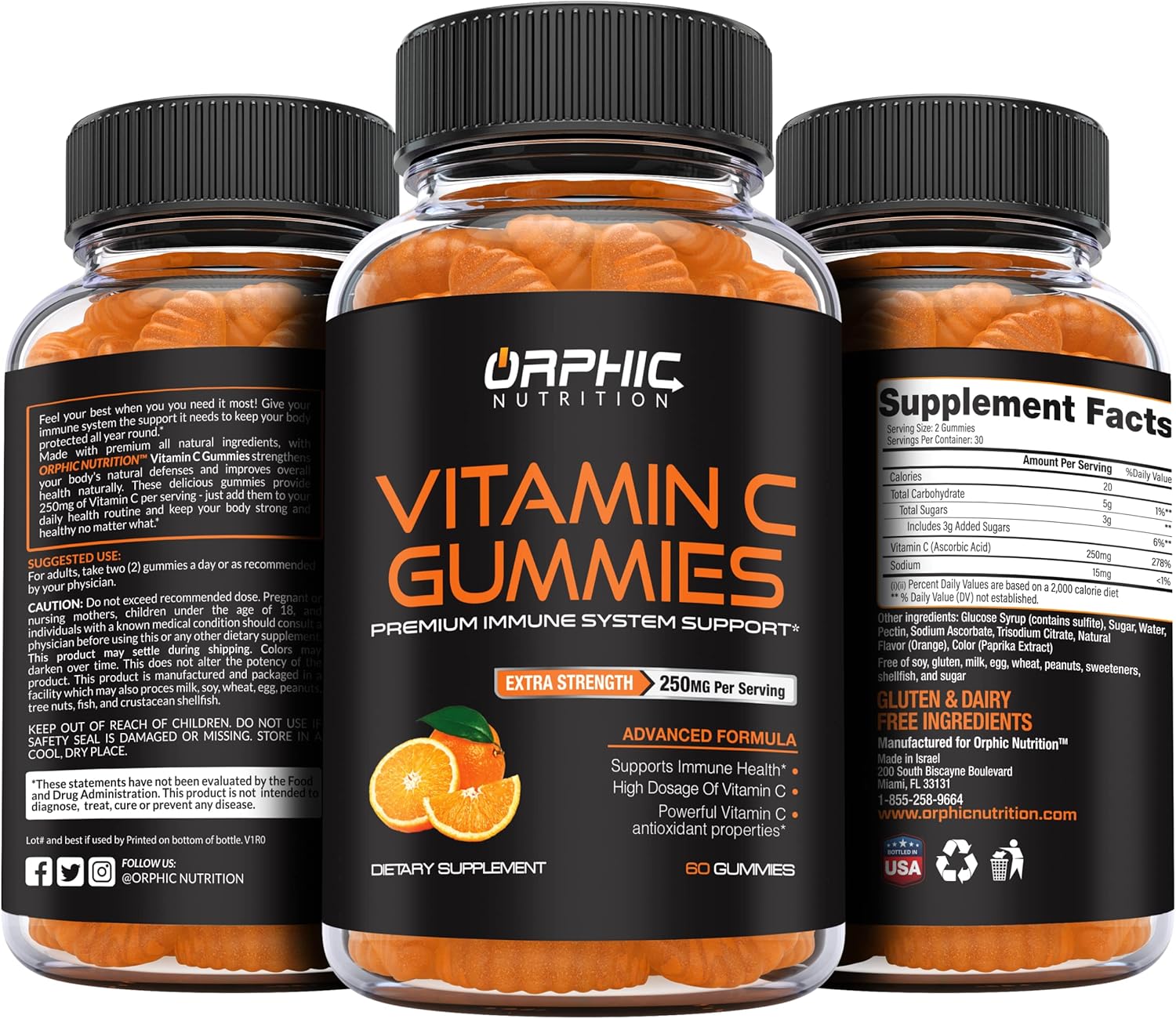 Extra Strength Vitamin C Gummies for Immune System Support - 250mg Antioxidant Supplement for Adults & Kids - 60 Gummies