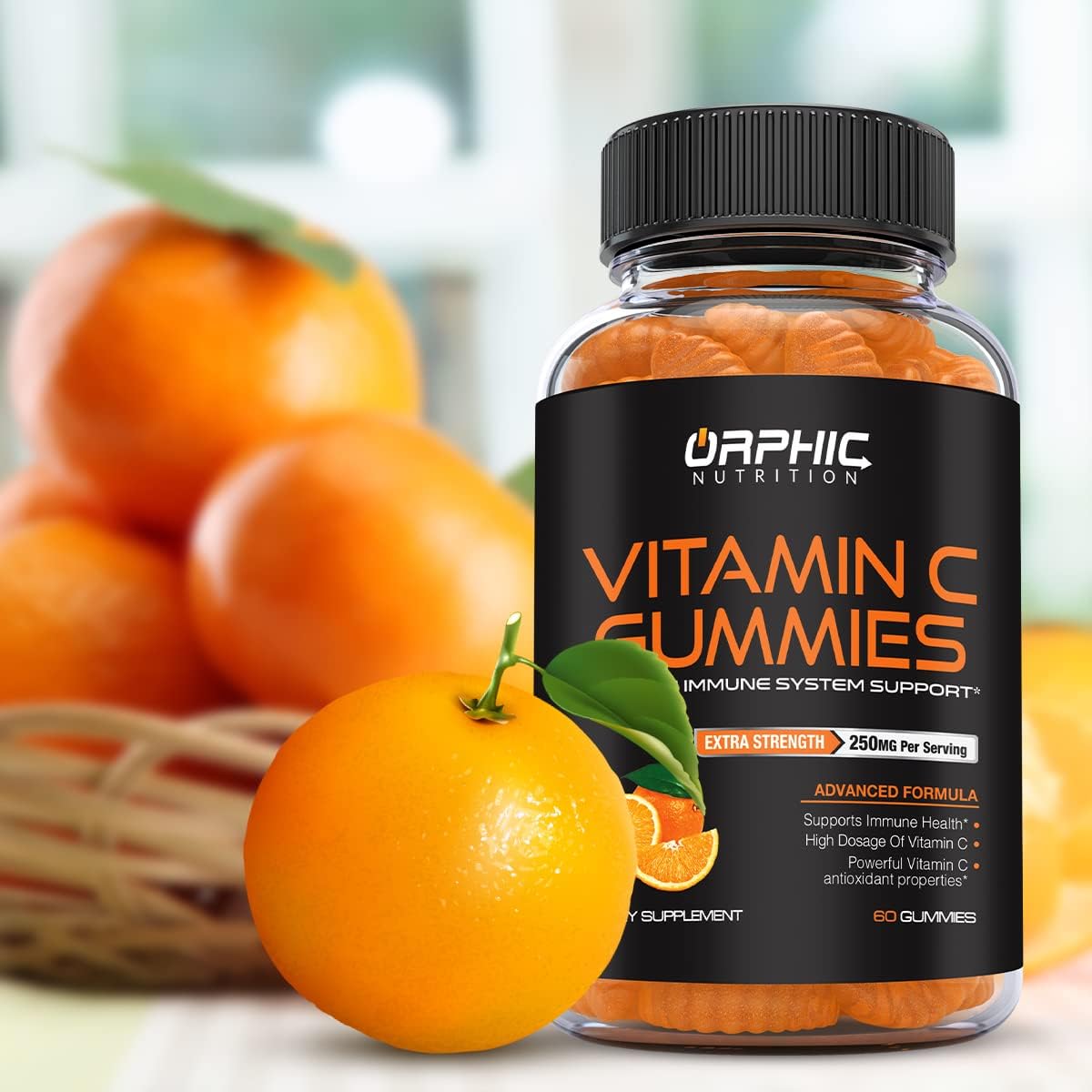 Extra Strength Vitamin C Gummies for Immune System Support - 250mg Antioxidant Supplement for Adults & Kids - 60 Gummies