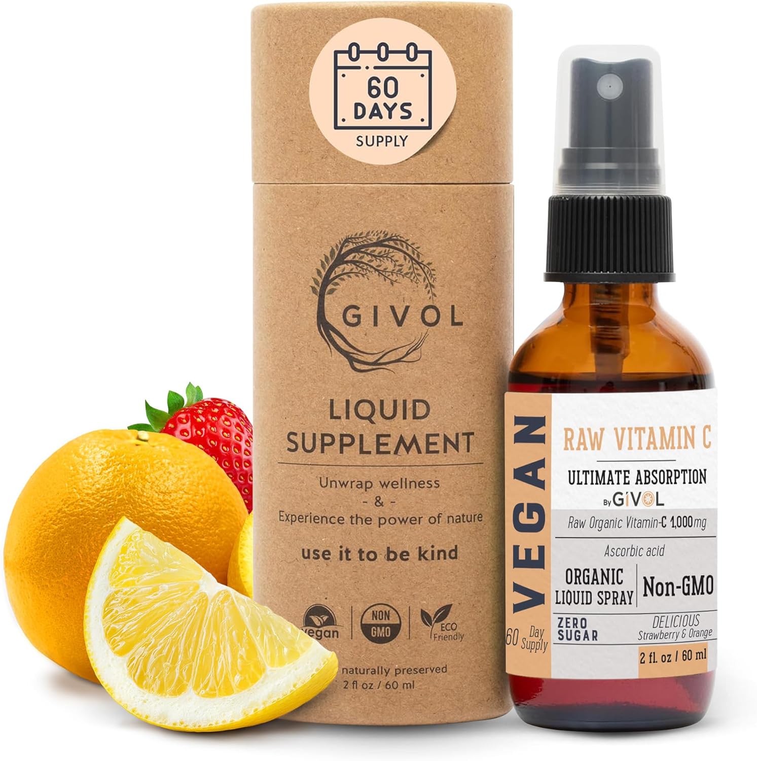 Extra Strength Vitamin C Spray with Lemon, Orange, Strawberry Extracts - 2oz (60ml) - 60 Day Supply