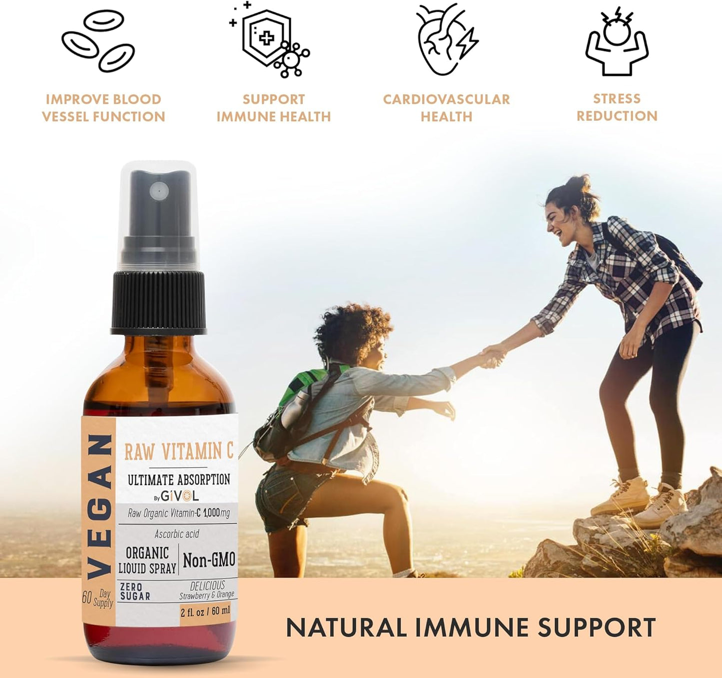 Extra Strength Vitamin C Spray with Lemon, Orange, Strawberry Extracts - 2oz (60ml) - 60 Day Supply