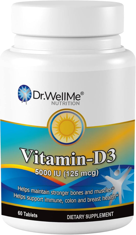 Extra Strength Vitamin D3-5000 IU Supplement for Bone, Muscle & Immune Support - 60 Tablets, 2 Month Supply - Easy-to-Swallow