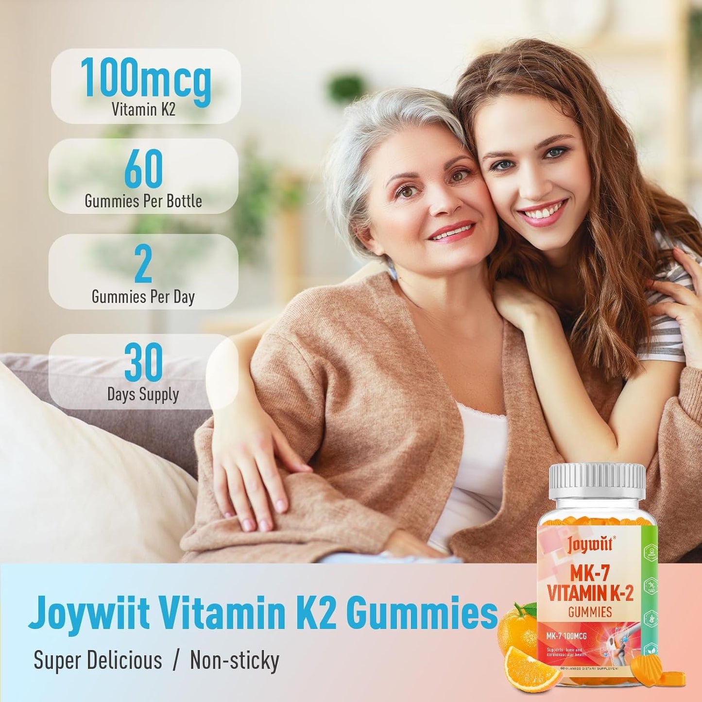 Extra Strength Vitamin K2 MK-7 Gummies for Bone & Heart Support - Natural Orange Flavor, Non GMO, Vegan - 60 Gummies