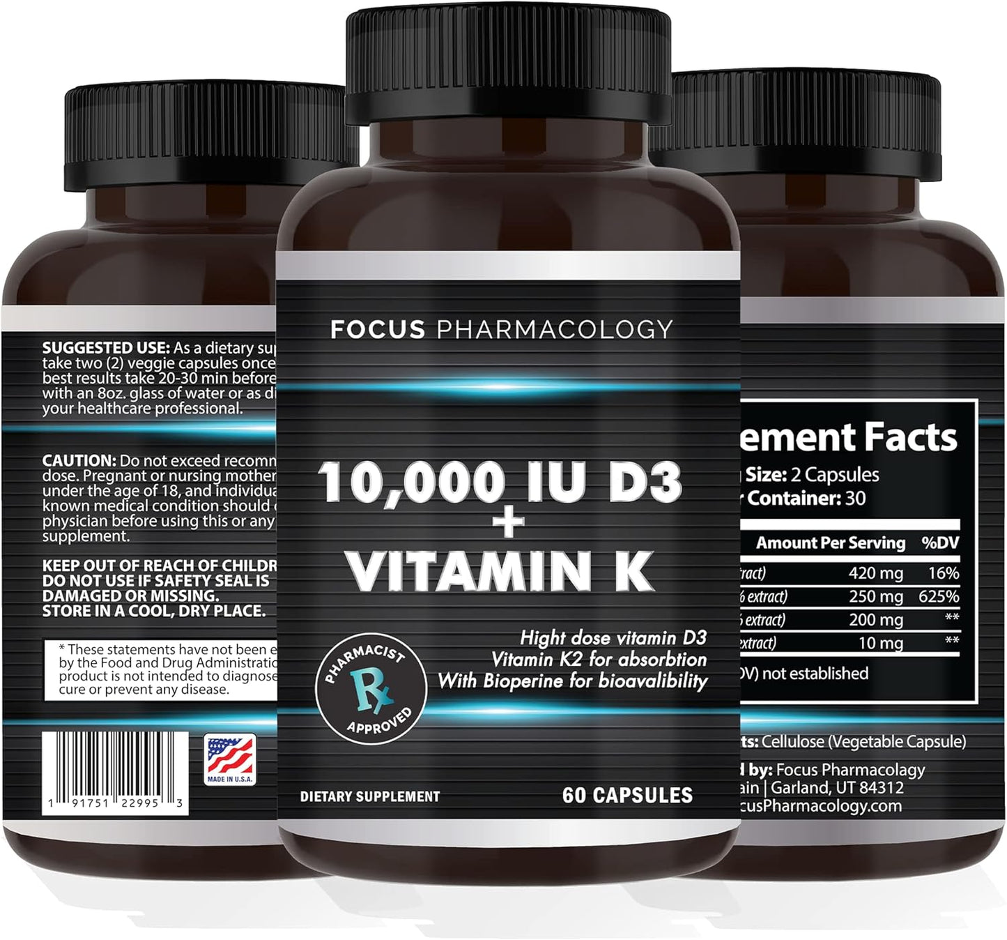 Extra Strength Vitamin K2 with D3 Supplement for Bone and Heart Health - Non-GMO Formula with High Potency Vitamin D3 & K2 (MK7) - Easy to Swallow Capsules, 60 Count