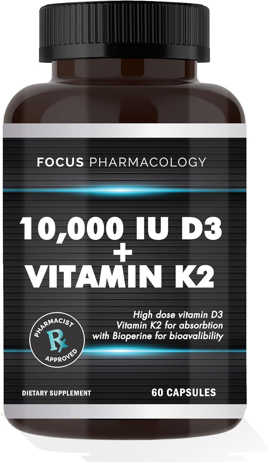 Extra Strength Vitamin K2 with D3 Supplement for Bone and Heart Health - Non-GMO Formula with High Potency Vitamin D3 & K2 (MK7) - Easy to Swallow Capsules, 60 Count