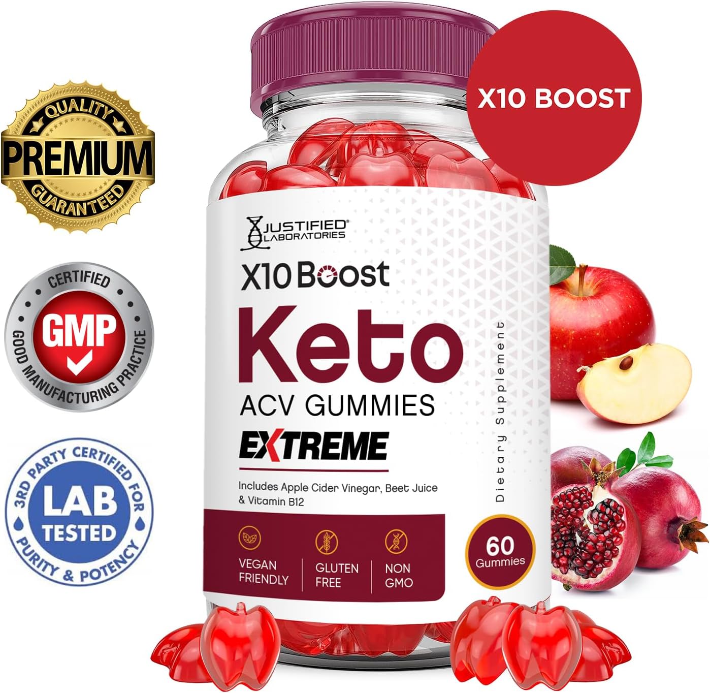 Extreme 2000MG X10 Boost Keto ACV Gummies with Pomegranate Beet Juice Powder B12 - Vegan Non GMO