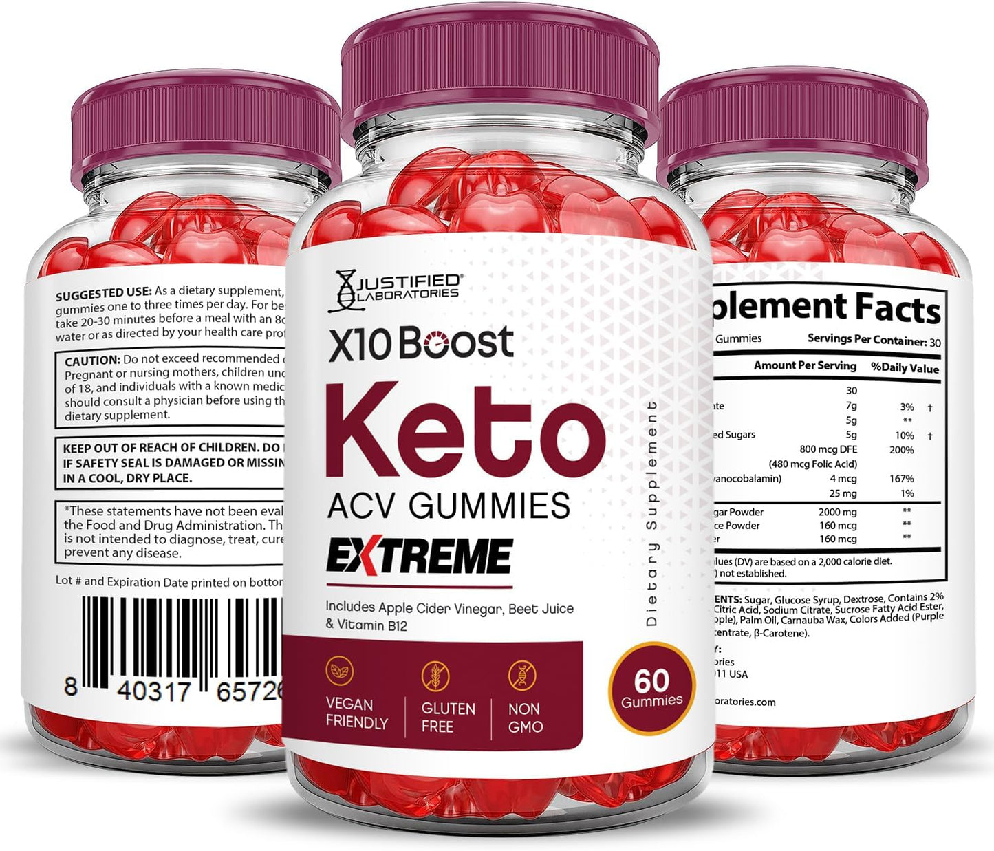 Extreme 2000MG X10 Boost Keto ACV Gummies with Pomegranate Beet Juice Powder B12 - Vegan Non GMO