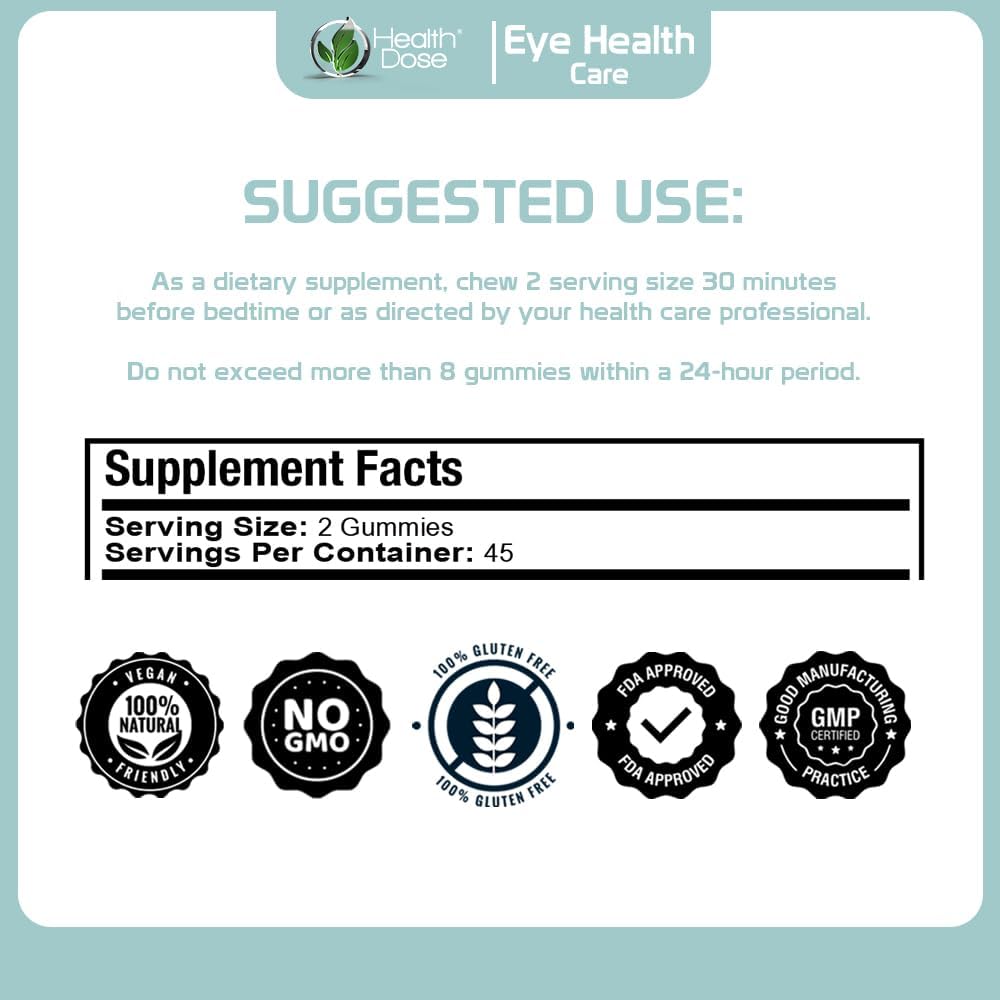 Eye Health Gummies with Lutein & Zeaxanthin for Eye Strain, Dry Eyes, Visual Performance - Apple & Orange Flavor - 90 Gummies
