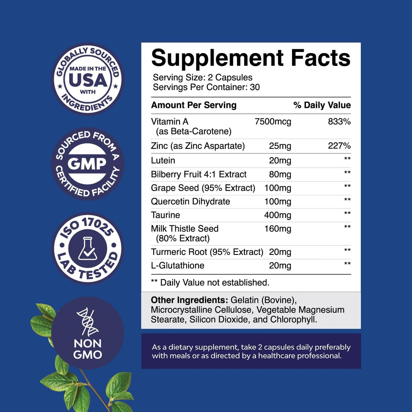 Eye Health Supplement for Adults - Lutein 20mg for Vision, Dry Eyes & Blue Light Protection - Includes Beta Carotene - Natures Craft