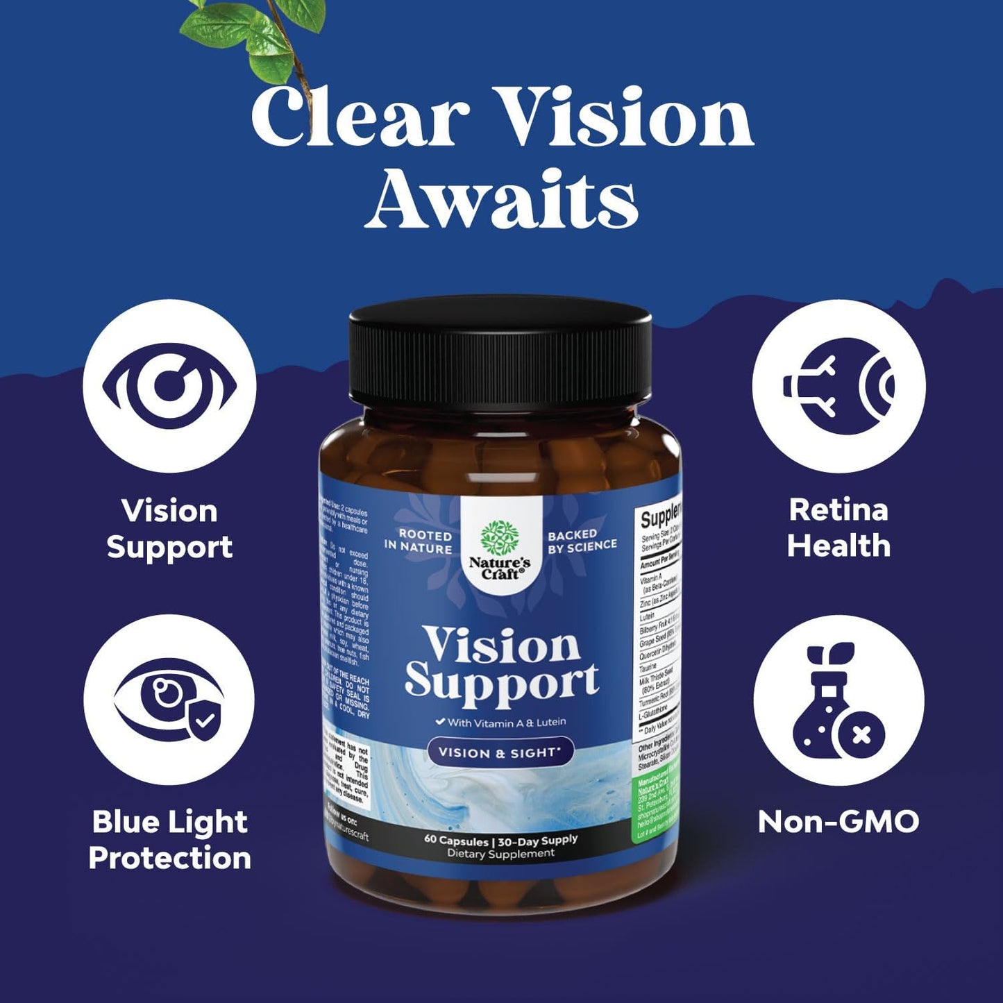 Eye Health Supplement for Adults - Lutein 20mg for Vision, Dry Eyes & Blue Light Protection - Includes Beta Carotene - Natures Craft