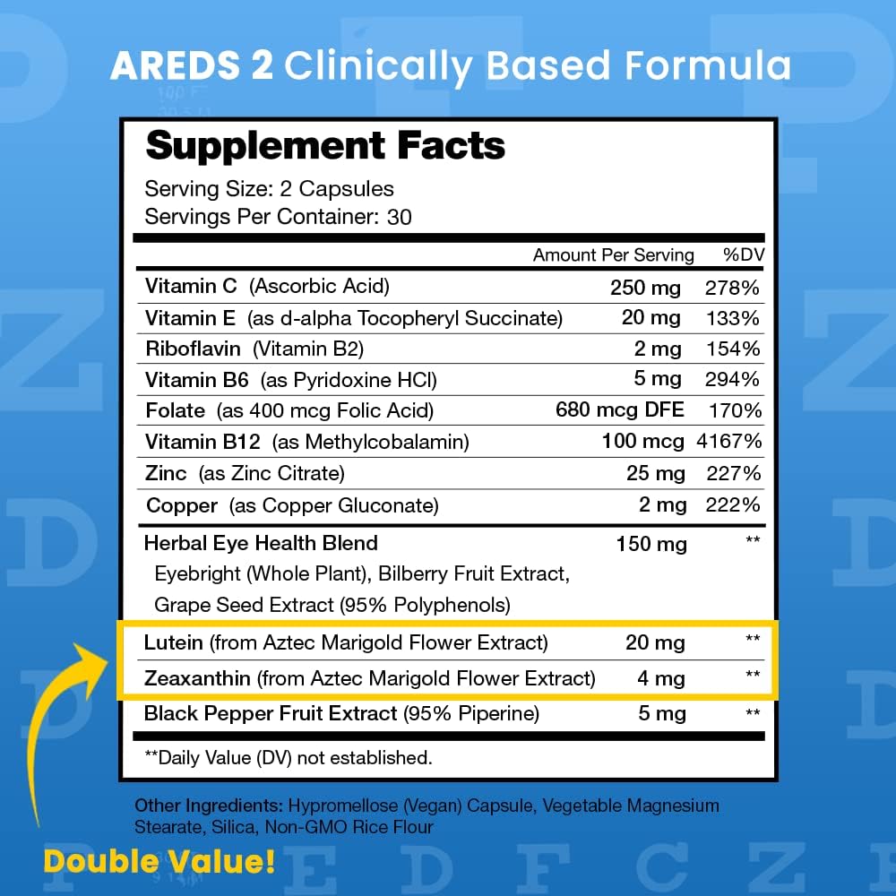 Eye Health Supplement with Lutein, Zeaxanthin, and Bilberry Extract for Optimal Eye Support - 60 Capsules