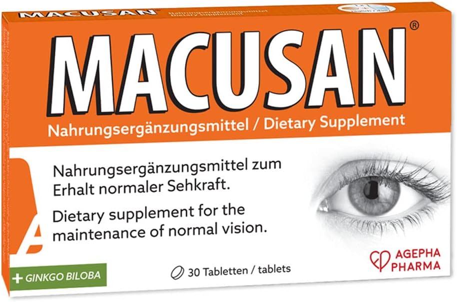 Eye Health Supplement with Lutein, Zeaxanthin, Ginkgo Biloba & Omega-3 - MACUSAN Dry Eye Tablets for Age-Related Vision Issues