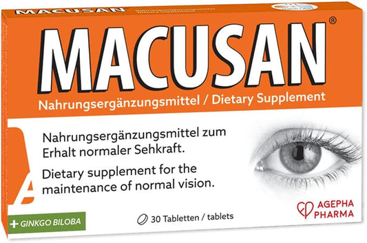 Eye Health Supplement with Lutein, Zeaxanthin, Ginkgo Biloba & Omega-3 - MACUSAN Dry Eye Tablets for Age-Related Vision Issues