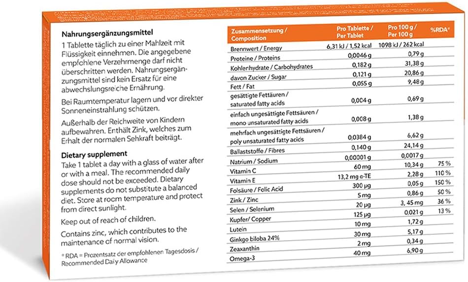 Eye Health Supplement with Lutein, Zeaxanthin, Ginkgo Biloba & Omega-3 - MACUSAN Dry Eye Tablets for Age-Related Vision Issues