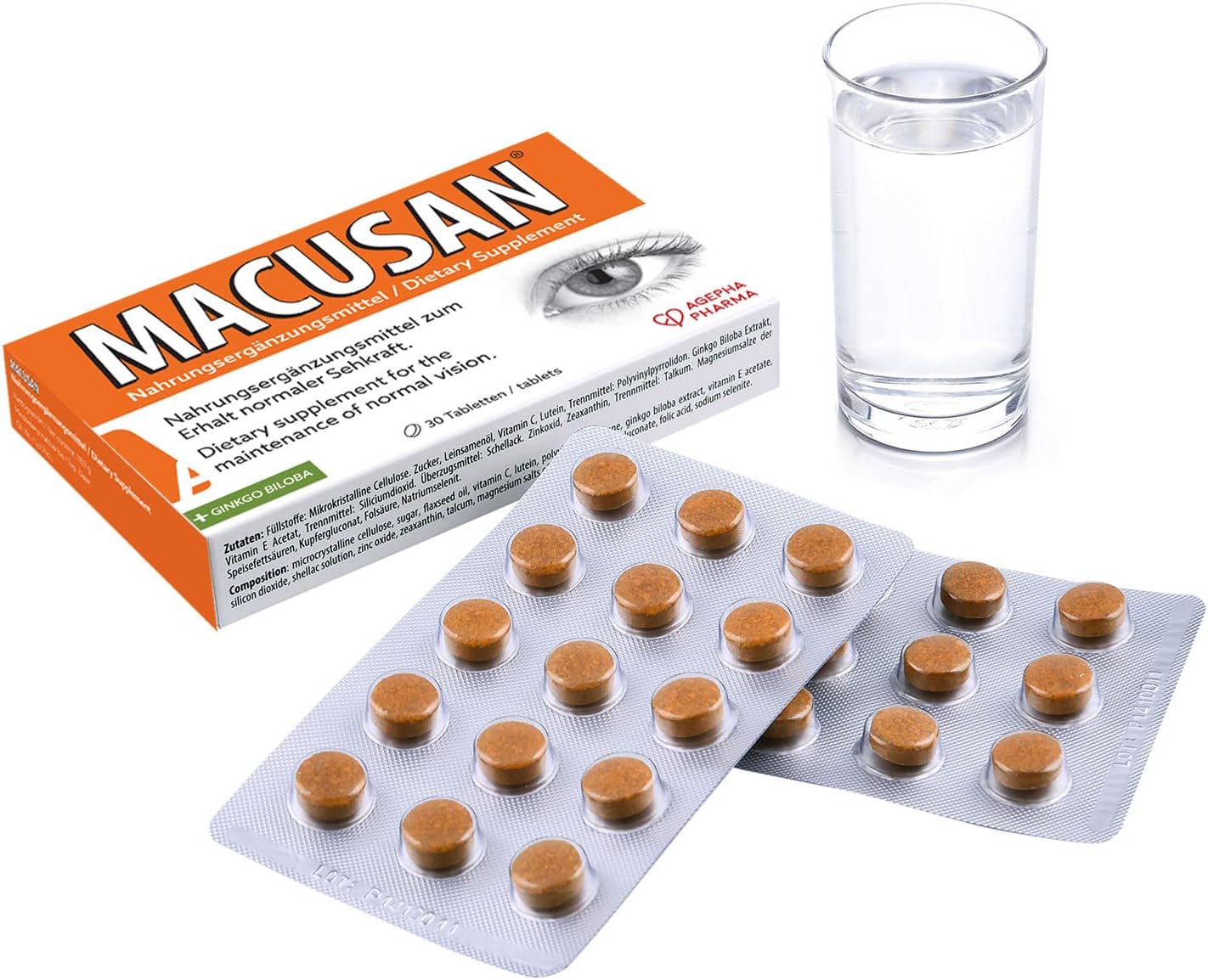 Eye Health Supplement with Lutein, Zeaxanthin, Ginkgo Biloba & Omega-3 - MACUSAN Dry Eye Tablets for Age-Related Vision Issues