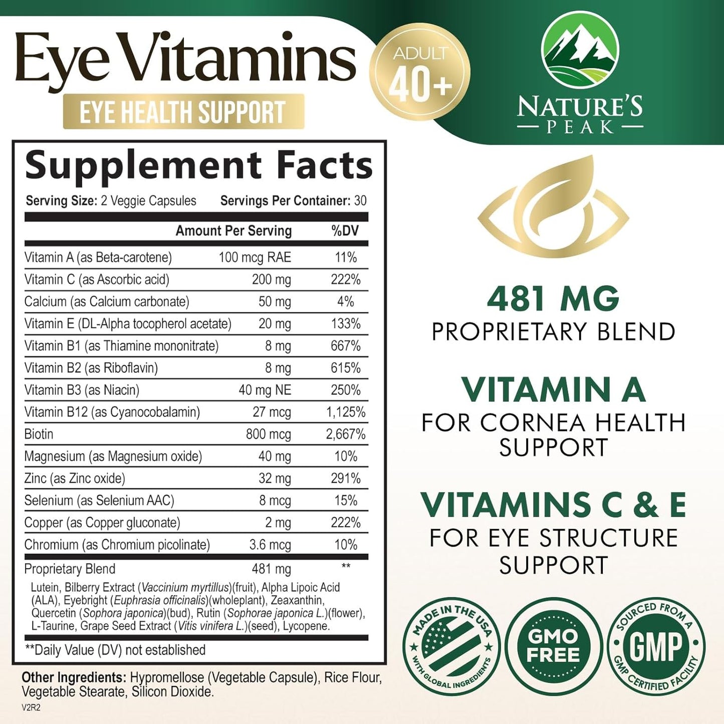 Eye Health Supplement with Zinc, Vitamins C & E, Lutein, Zeaxanthin - 60 Capsules, Non-GMO Vegan Formula for Adults - BoostGo Australia