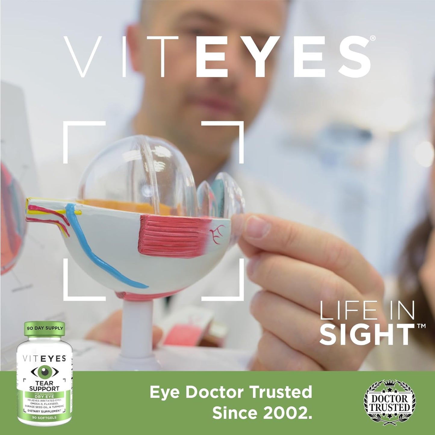 Eye Soothing Supplement for Dry Eyes, Redness Relief & Allergy Support - Viteyes Tear Support Blend with Omega-3 Fish Oil, 90 Softgels