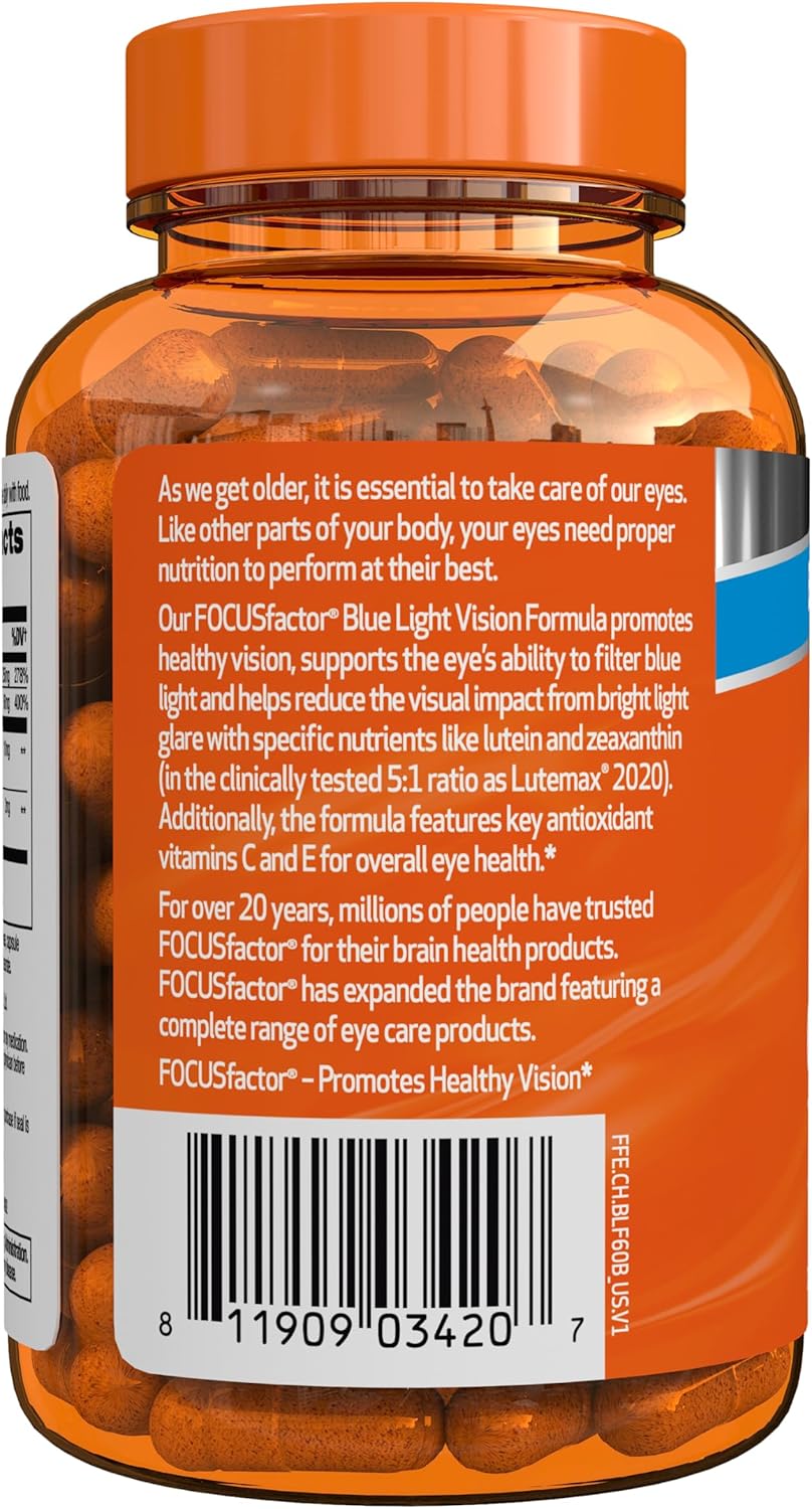 Eye Vitamins with Blue Light Filtration - Focus Factor Blue Light Formula (60 Count) - Lutein, Zeaxanthin, Vitamin C & E - Supports Eye Health with Lutemax 2020® - BoostGo Australia