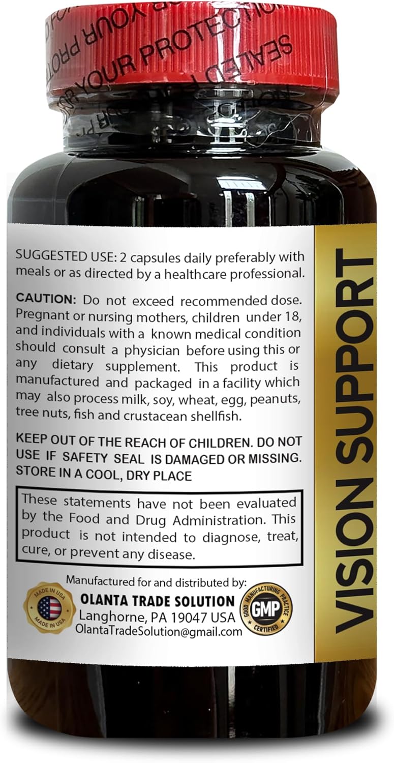 Eye Vitamins with Lutein, Bilberry & Antioxidants - Vision Support Complex with Organic Milk Thistle & Taurine - Advanced Eye Health Supplement