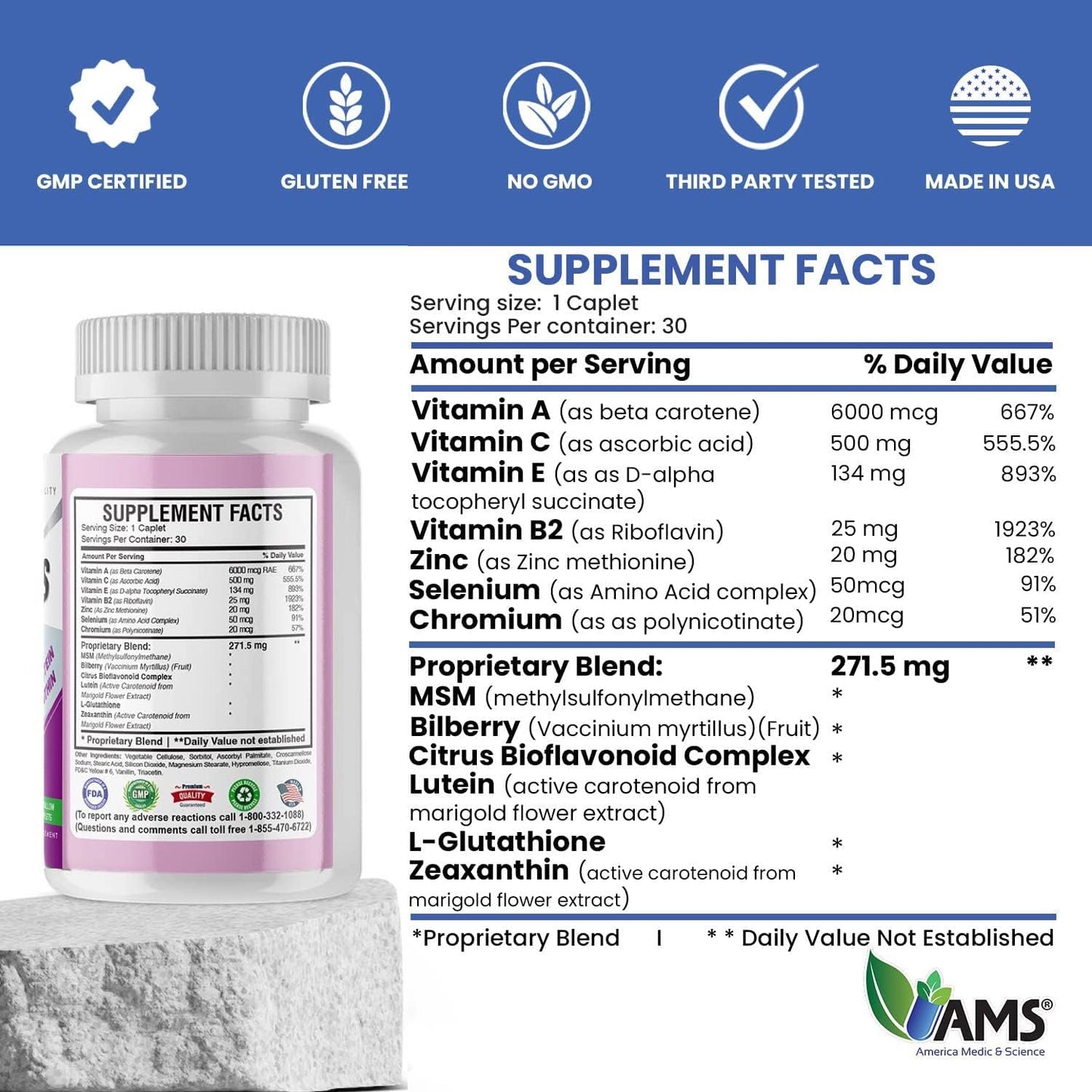 EyeCaps: Vision Health Dietary Supplement with Lutein, Zinc, and Vitamins for Men and Women