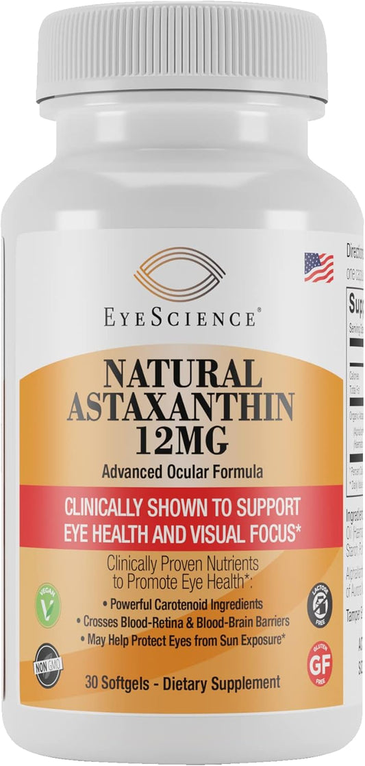 EyeScience Astaxanthin 12mg Capsules - 30 Count, Non-GMO & Gluten-Free